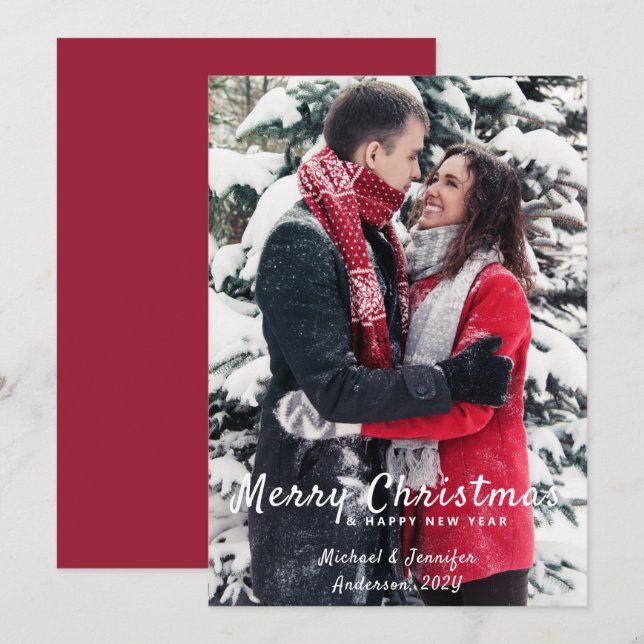Merry Christmas Happy New Year Couple/Family Photo Holiday Card (Front/Back)