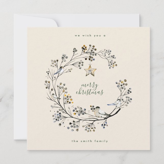 Merry Christmas | Happy New Year | Cream Green Holiday Card (Front)