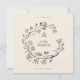 Merry Christmas   Happy New Year   Cream Green Holiday Card