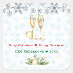 Merry Christmas Happy New Year Crystal Snowflakes Square Sticker