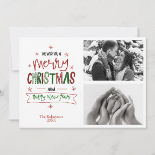 Merry Christmas Happy New Year Custom Photos Holiday Card