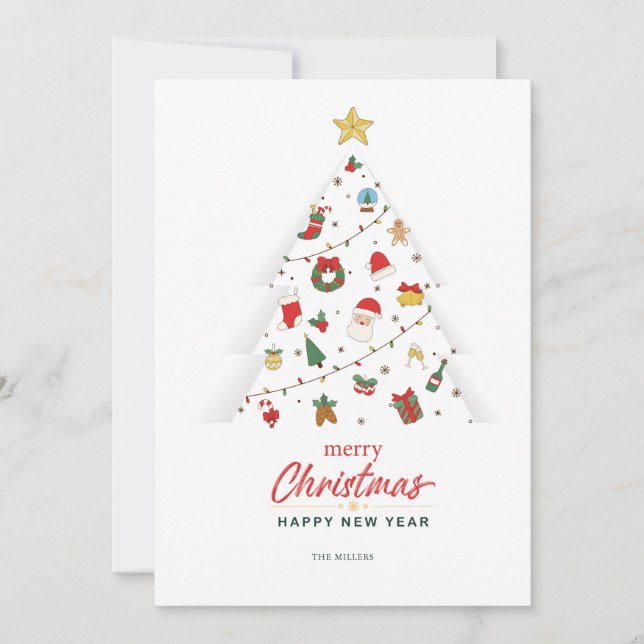 Merry Christmas Happy New Year Cute Christmas Tree Invitation (Front)