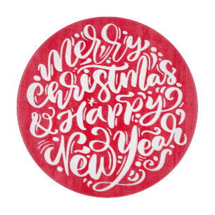 Merry Christmas & Happy New Year Decorative Glass  Cutting Board