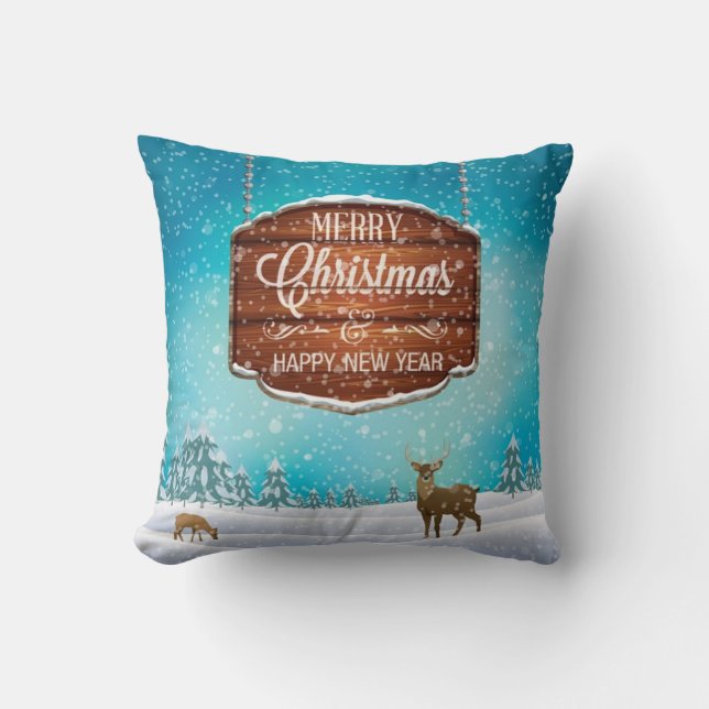 Merry Christmas Happy New Year Deer Cushion (Front)