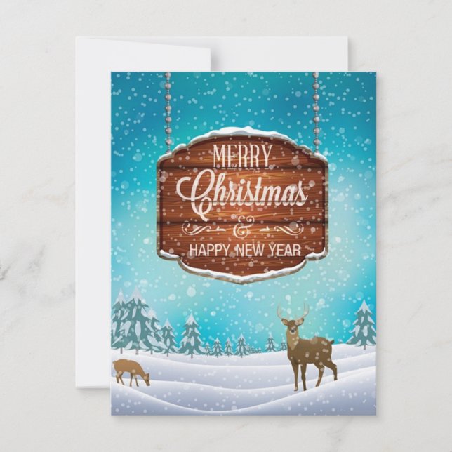 Merry Christmas Happy New Year Deer Holiday Card (Front)
