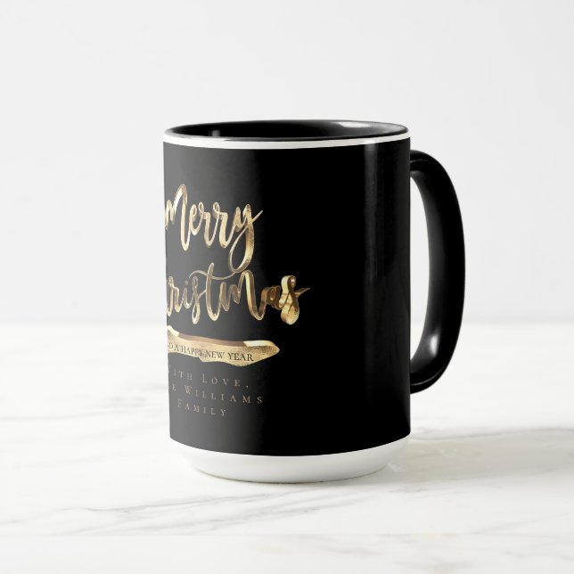 Merry Christmas Happy New Year Elegant Black Gold Mug (Front Right)