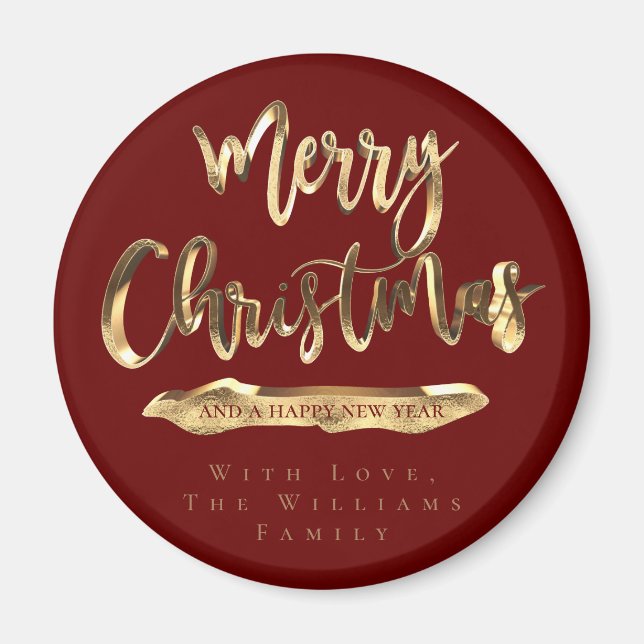 Merry Christmas Happy New Year Elegant Red Gold Magnet (Front)