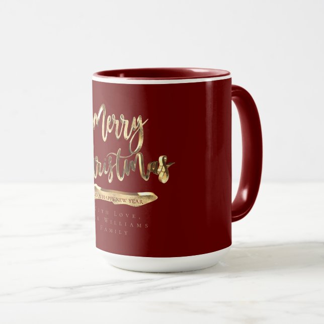 Merry Christmas Happy New Year Elegant Red Gold Mug (Front Right)