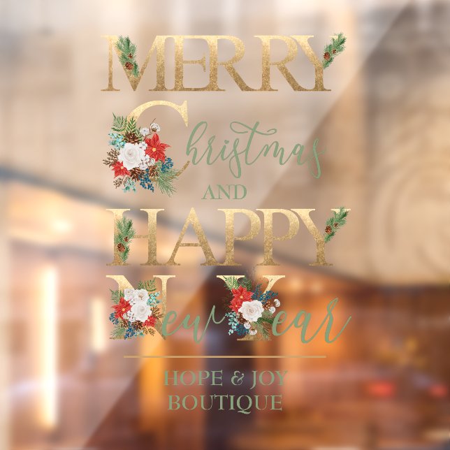 Merry Christmas Happy New Year Elegant Typography Window Cling (Sheet 2)