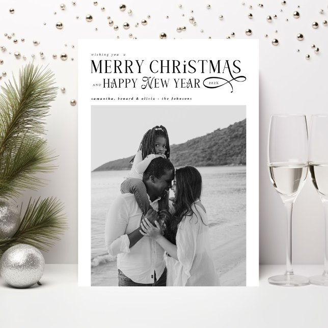 Merry Christmas Happy New Year Family 2 Photos Holiday Card (Creator Uploaded)