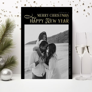 Merry Christmas Happy New Year Family 4 Photos Foil Holiday Card