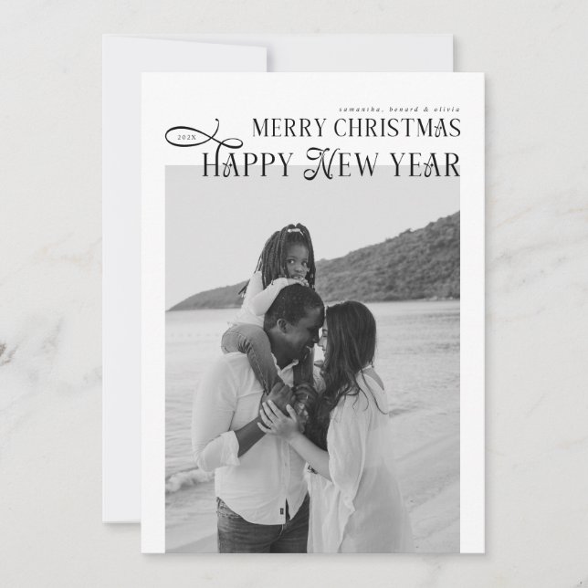 Merry Christmas Happy New Year Family 4 Photos Holiday Card (Front)