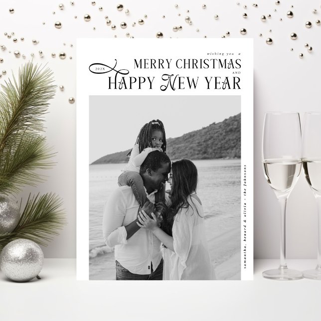 Merry Christmas Happy New Year Family 4 Photos Holiday Card (Creator Uploaded)