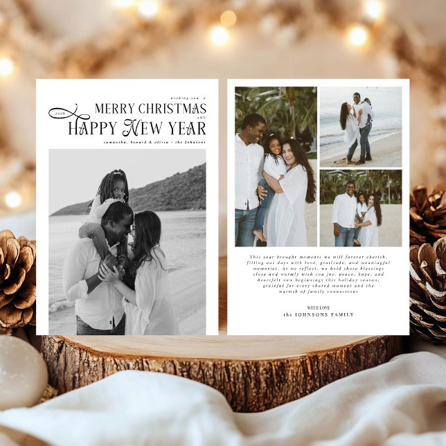 Merry Christmas Happy New Year Family 4 Photos Holiday Card (Creator Uploaded)