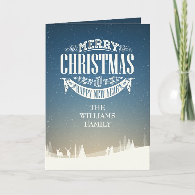 Merry Christmas Happy New Year Family Name Card (Front)
