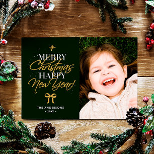 Merry Christmas Happy New Year Family Name & Photo Holiday Card
