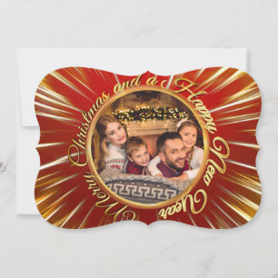Merry Christmas Happy New Year Fancy Cut Photo Holiday Card
