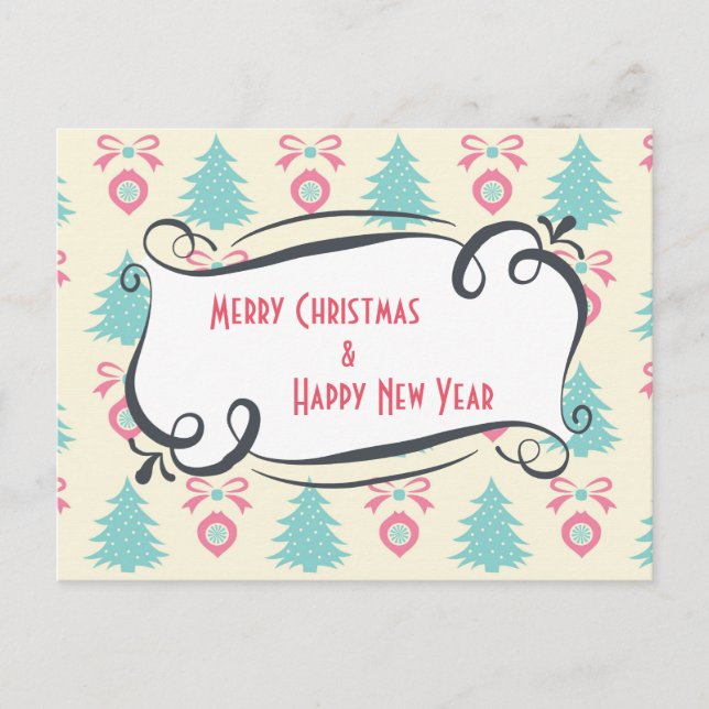 Merry Christmas Happy New Year Festive Greeting Holiday Postcard (Front)