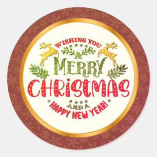Merry Christmas & Happy New Year Festive Holiday Classic Round Sticker