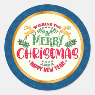 Merry Christmas & Happy New Year Festive Holiday Classic Round Sticker