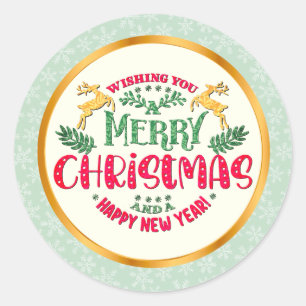 Merry Christmas & Happy New Year Festive Holiday Classic Round Sticker