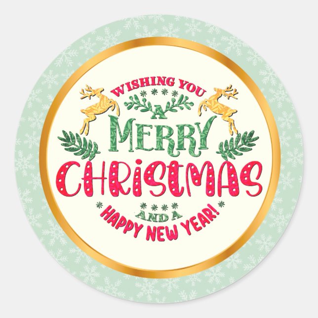 Merry Christmas & Happy New Year Festive Holiday Classic Round Sticker (Front)