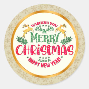 Merry Christmas & Happy New Year Festive Holiday Classic Round Sticker