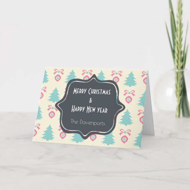 Merry Christmas Happy New Year Festive Pattern Holiday Card (Front)