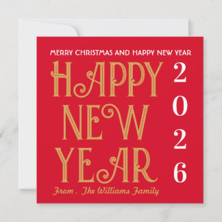Merry Christmas &Happy New Year Flat Holiday Card