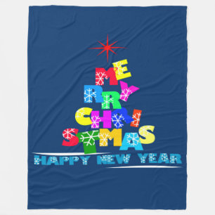 Merry Christmas Happy New Year Fleece Blanket