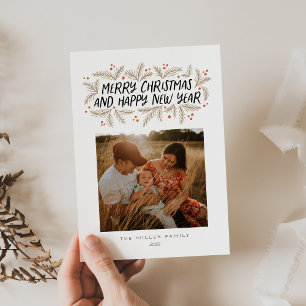 Merry Christmas Happy New Year Floral Holiday Card