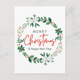 Merry Christmas & Happy New Year Floral Poster Postcard