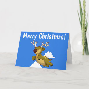 Merry Christmas & Happy New Year Flying Reindeer Holiday Card