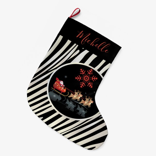 Merry Christmas & Happy New Year! Gifts Santa Large Christmas Stocking (Front (Hanging))