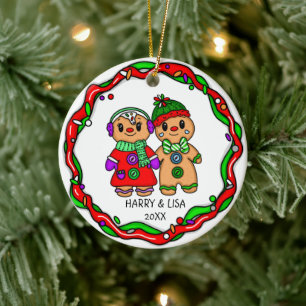 Merry Christmas   Happy New Year   Gingerbread Man Ceramic Tree Decoration