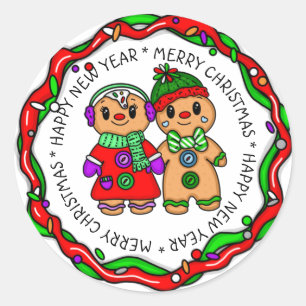 Merry Christmas   Happy New Year   Gingerbread Man Classic Round Sticker