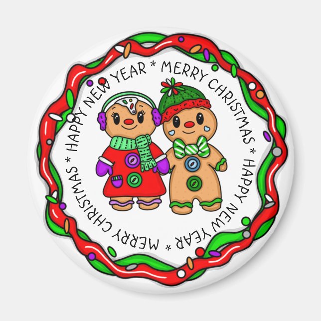 Merry Christmas | Happy New Year | Gingerbread Man Magnet (Front)