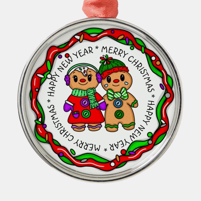 Merry Christmas | Happy New Year | Gingerbread Man Metal Tree Decoration (Front)