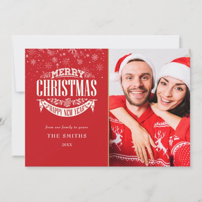 Merry Christmas Happy New Year Gold 4 Photo Holiday Card (Front)