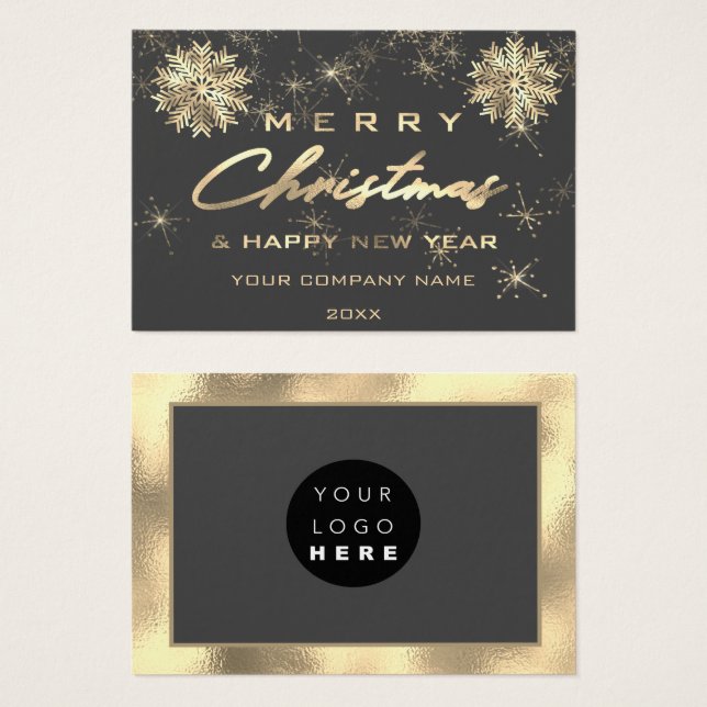 Merry Christmas Happy New Year Gold Grey Card Logo (Front & Back)
