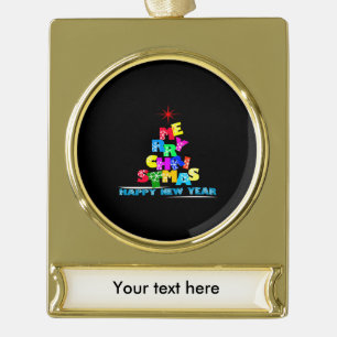 Merry Christmas Happy New Year Gold Plated Banner Ornament