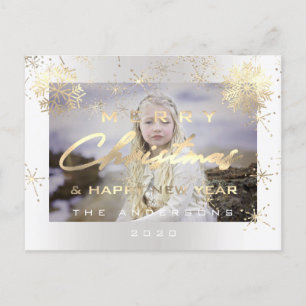 Merry Christmas Happy New Year Gold White Photo Postcard
