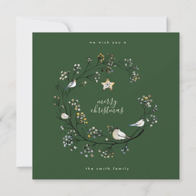 Merry Christmas | Happy New Year | Green Cream Holiday Card (Front)