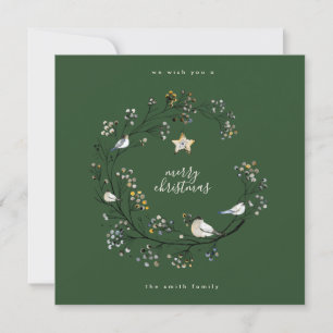 Merry Christmas   Happy New Year   Green Cream Holiday Card