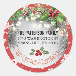 Merry Christmas & Happy New Year Greeting Address Classic Round Sticker