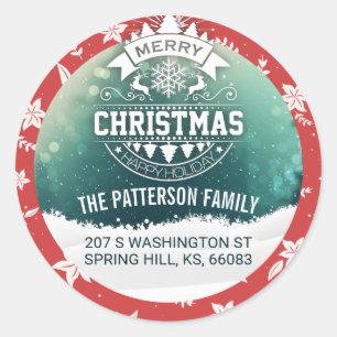 Merry Christmas & Happy New Year Greeting Address Classic Round Sticker
