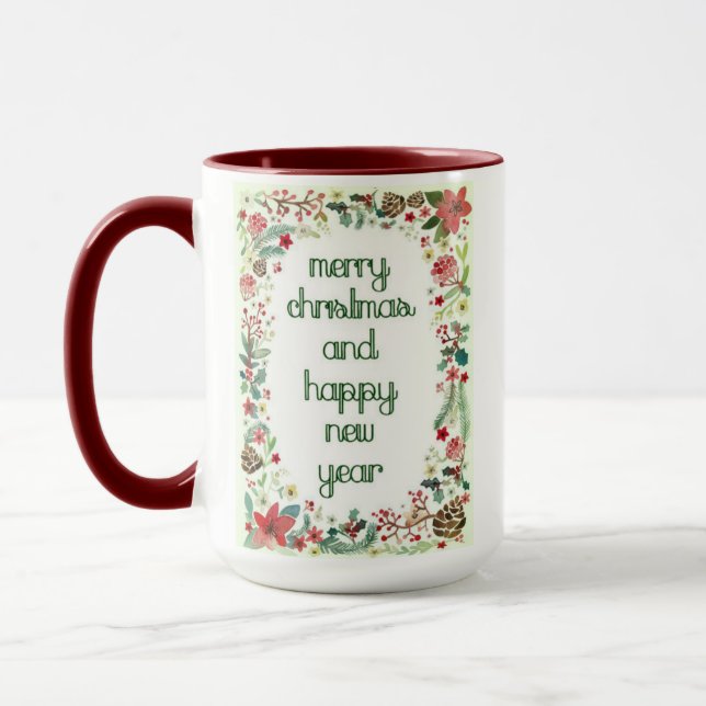 Merry Christmas Happy New Year Holiday Gift Mug (Left)