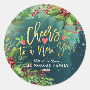 Merry Christmas & Happy New Year Holiday Greetings Classic Round Sticker