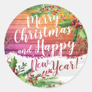 Merry Christmas & Happy New Year Holiday Greetings Classic Round Sticker