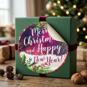 Merry Christmas & Happy New Year Holiday Greetings Classic Round Sticker